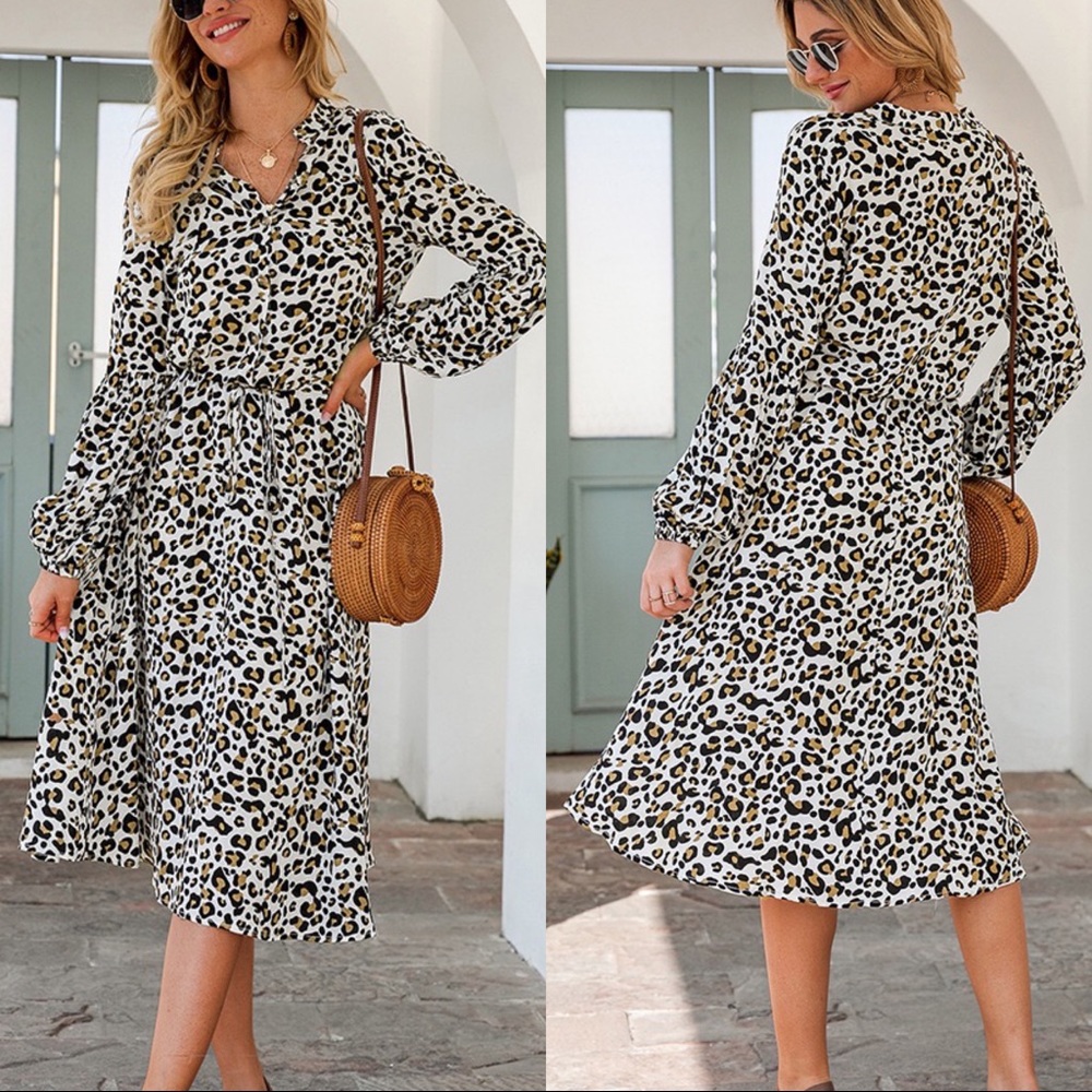 🆕Leopard Print Long Sleeve Dress White